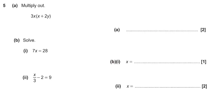 Question 5 - GCSE OCR Foundation Maths Past Paper 2 (Non-Calculator)