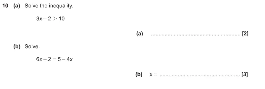 Question 10 - GCSE OCR Higher Maths Past Paper 5 (Non-Calculator) - June 2017