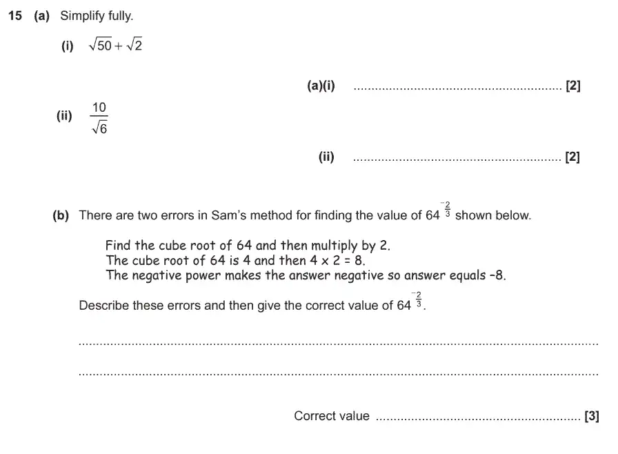 Question 15 - GCSE OCR Higher Maths Past Paper 5 (Non-Calculator) - June 2017