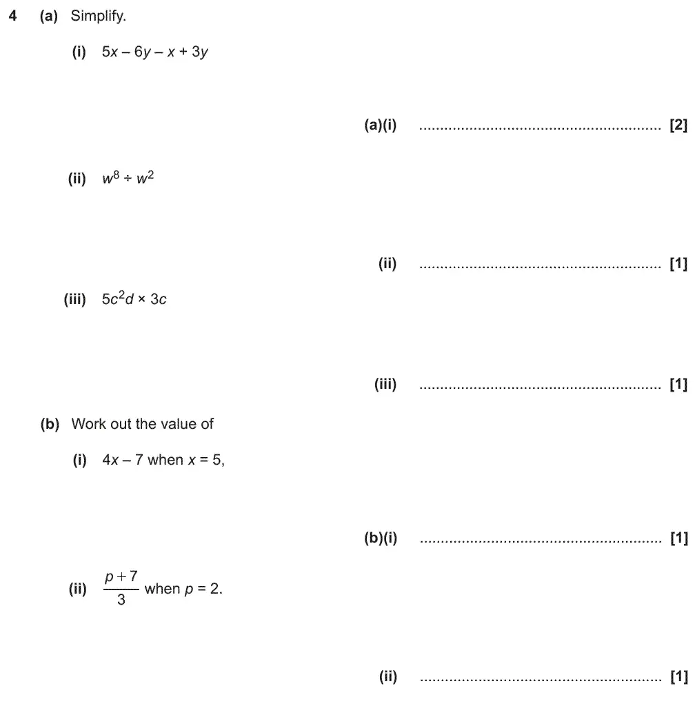 Question 4 - GCSE OCR Foundation Maths Past Paper 2 (Non-Calculator) - June 2018