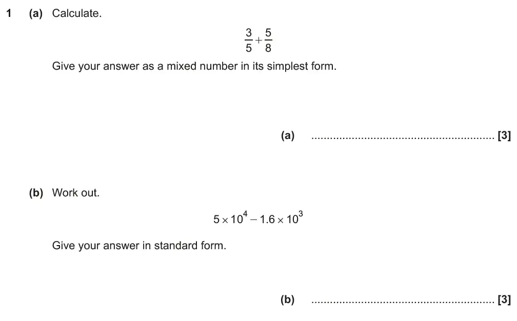 Question 1 - GCSE OCR Higher Maths Past Paper 5 (Non-Calculator) - June 2018