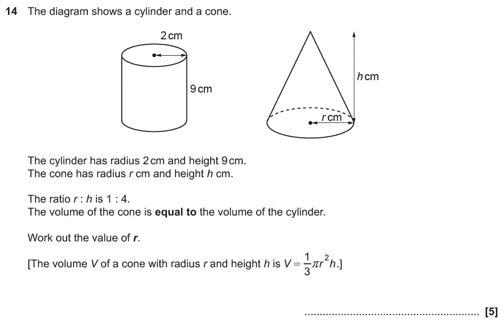 Question 14 - GCSE OCR Higher Maths Past Paper 5 (Non-Calculator) - June 2018