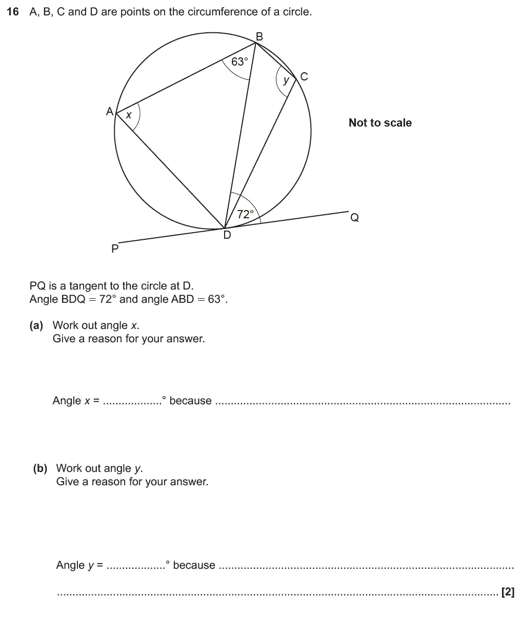 Question 16 - GCSE OCR Higher Maths Past Paper 5 (Non-Calculator) - June 2018