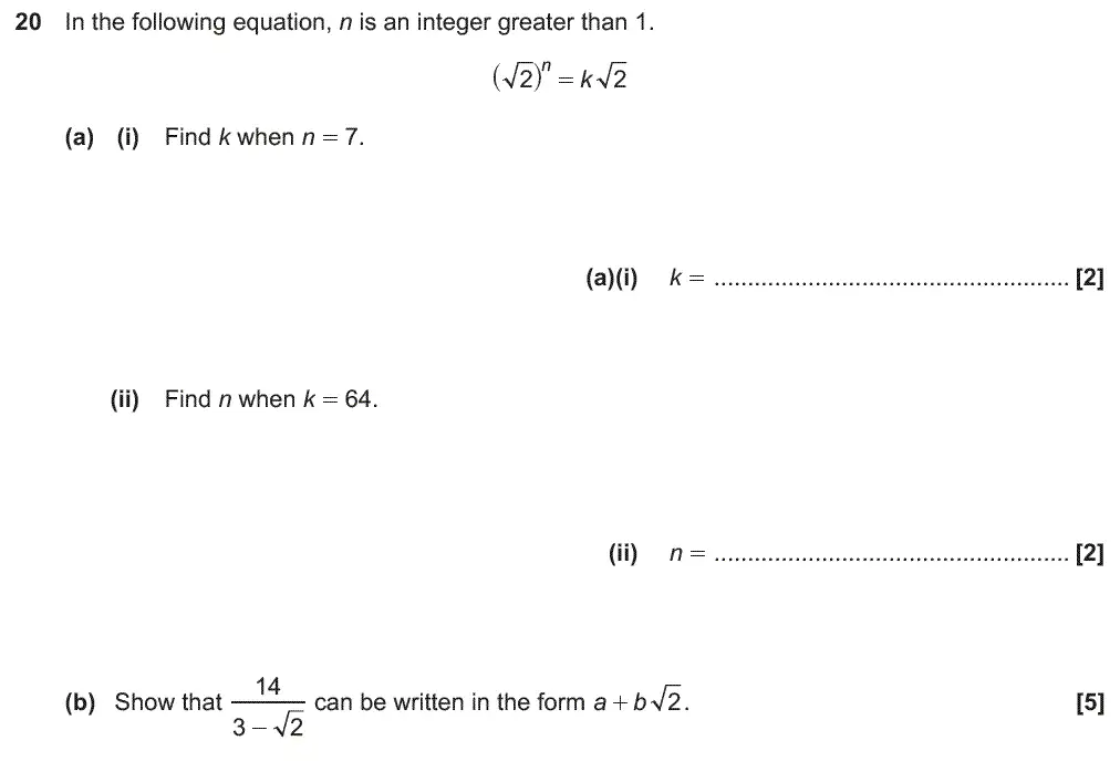 Question 20 - GCSE OCR Higher Maths Past Paper 5 (Non-Calculator) - June 2018