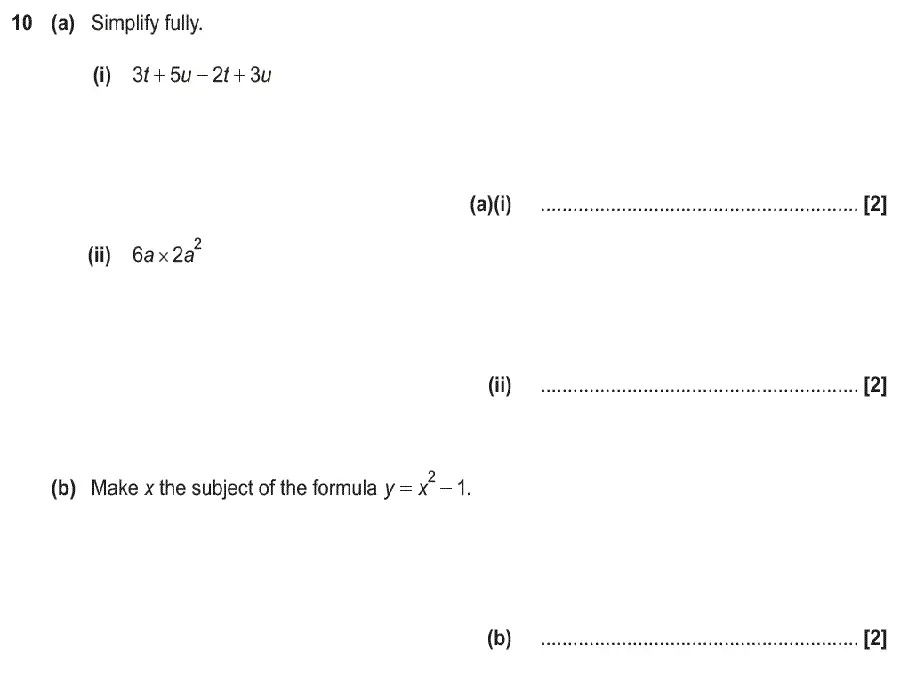 Question 10 - GCSE OCR Foundation Maths Past Paper 2 (Non-Calculator) - June 2019