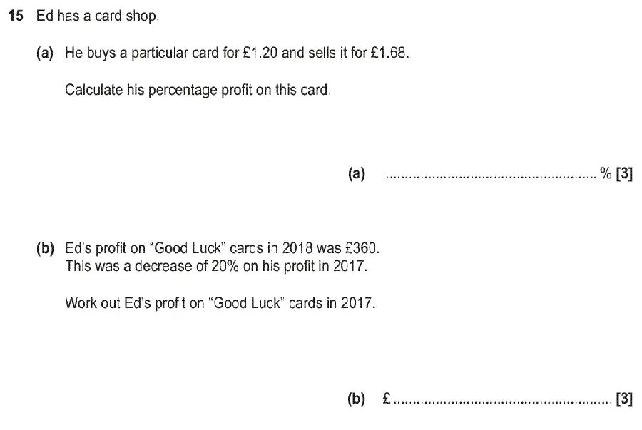 Question 15 - GCSE OCR Foundation Maths Past Paper 2 (Non-Calculator) - June 2019