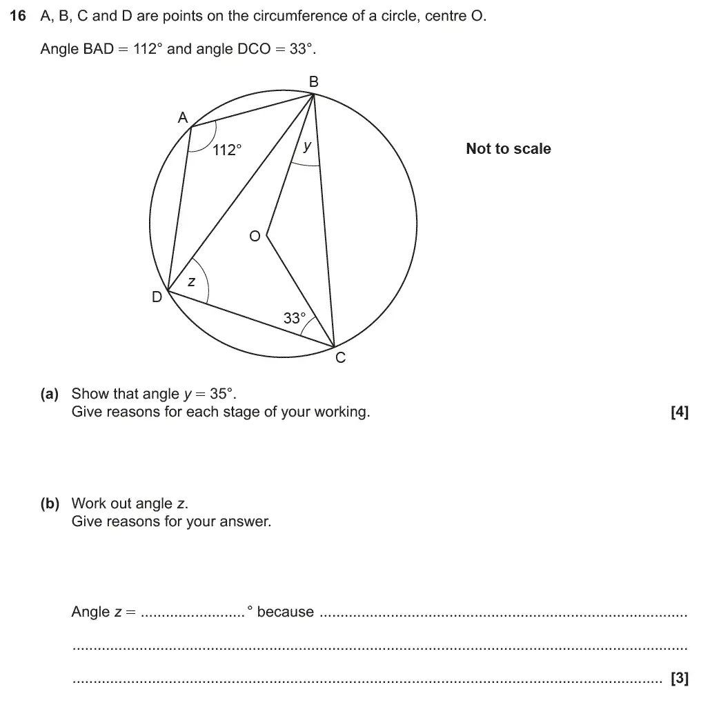 Question 16 - GCSE OCR Higher Maths Past Paper 5 (Non-Calculator) - June 2019
