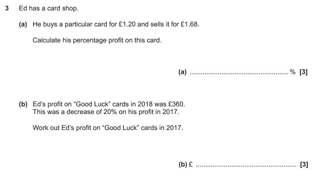 Question 3 - GCSE OCR Higher Maths Past Paper 5 (Non-Calculator) - June 2019