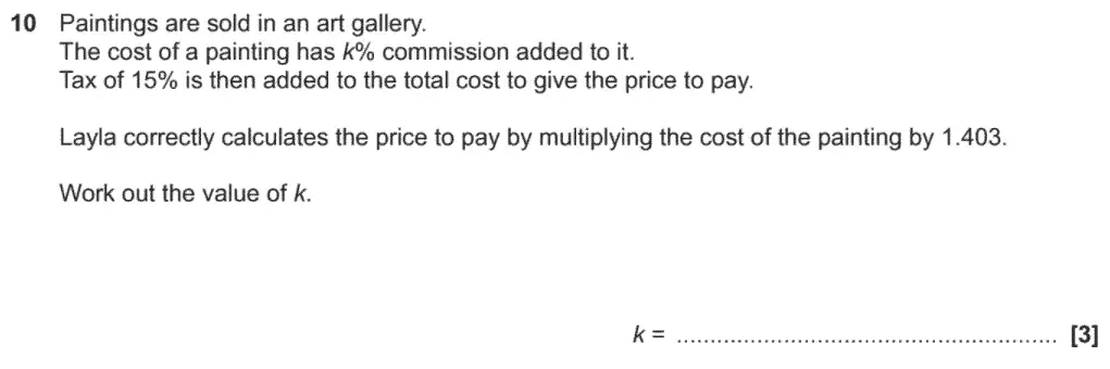 Question 10 - GCSE OCR Higher Maths Past Paper 6 (Calculator) - November 2020
