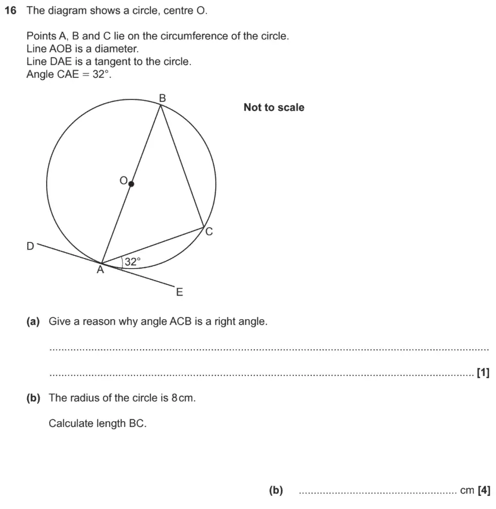 Question 16 - GCSE OCR Higher Maths Past Paper 6 (Calculator) - November 2020