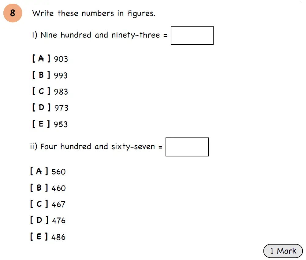 Question 10 - Year 3 - Numbers and Place Value - Assessment 3