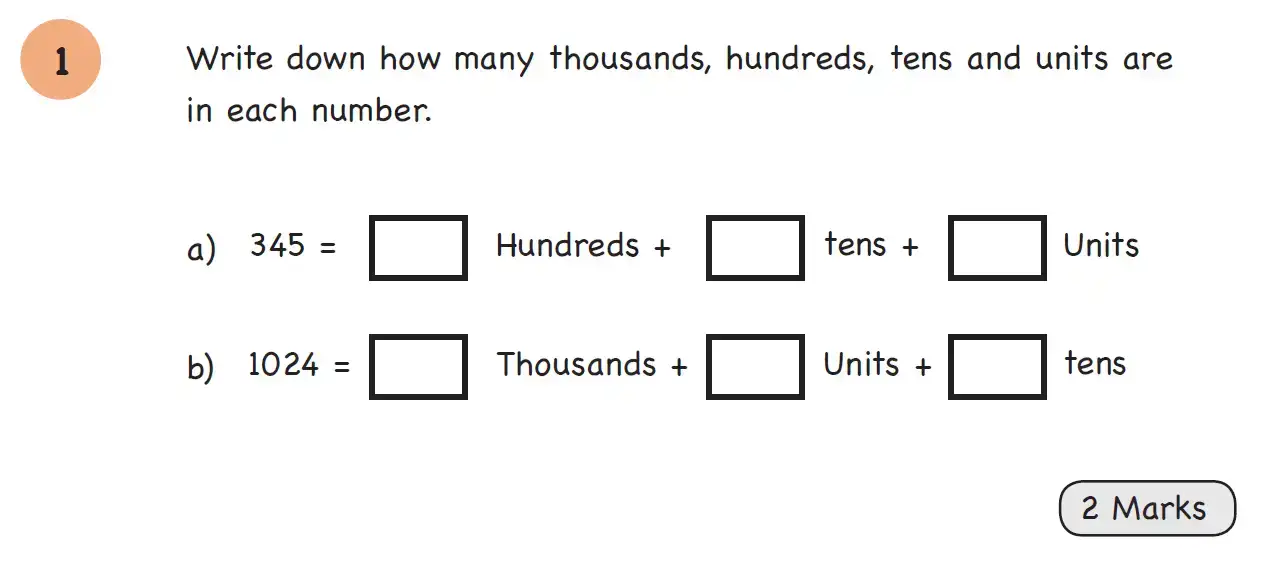 Question 1 - Year 4 – Number and Place Value – Assessment 1
