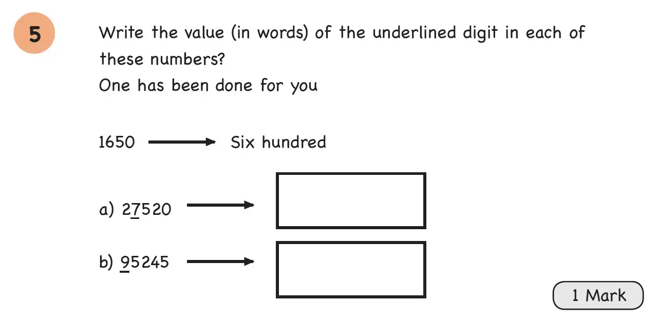 Question 5 - Year 4 – Number and Place Value – Assessment 1